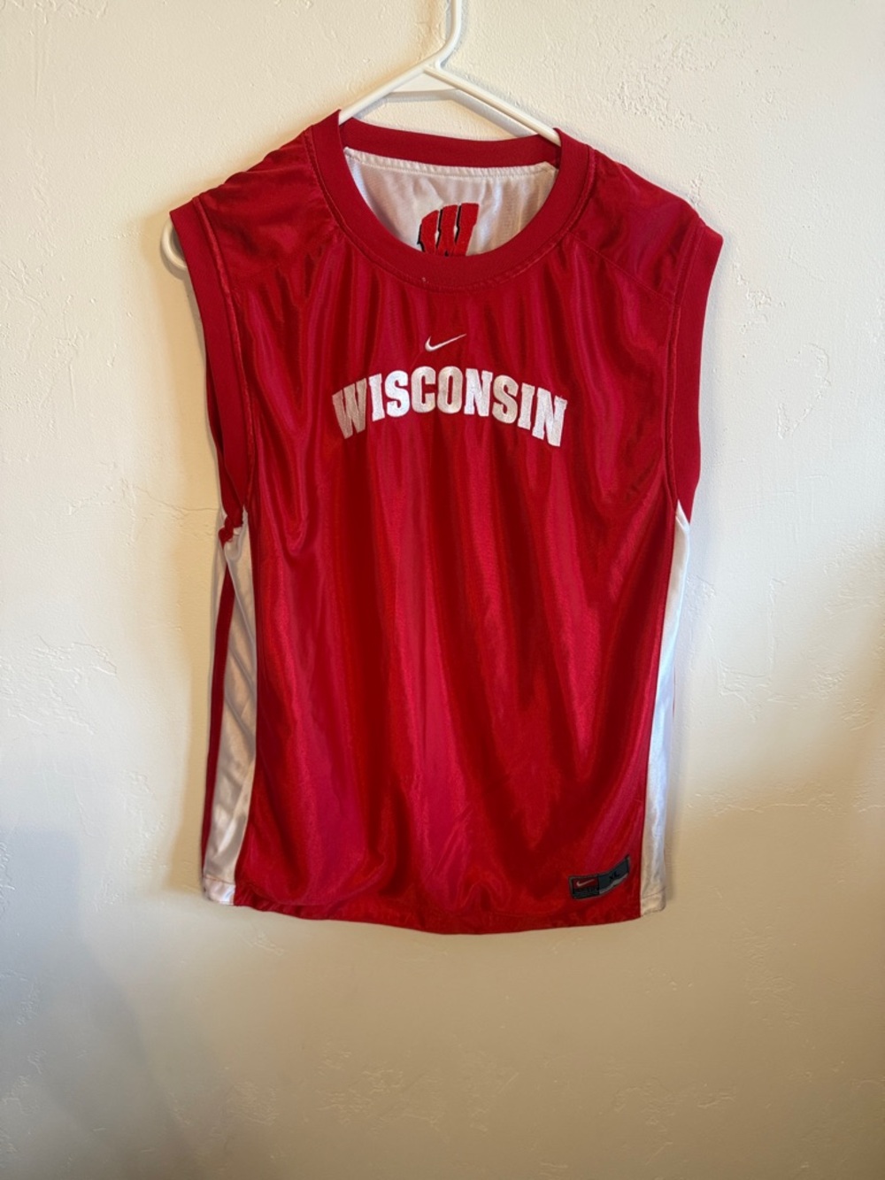Nike Red & White Wisconsin Sleeveless Basketball Jersey
